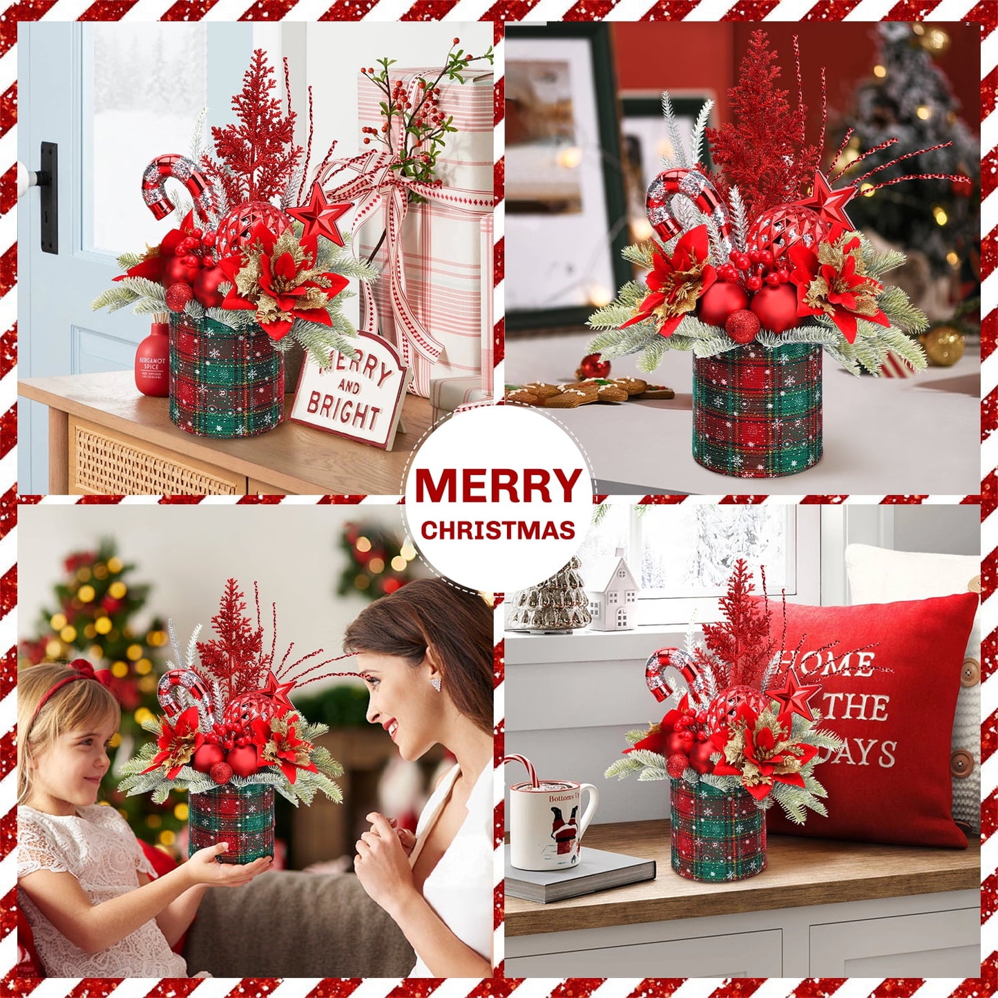Funbty Mini Christmas Tree with Pine Cone Berry, Bottle Brush Christmas Trees for Christmas Decorations Indoor, Christmas Tabletop Decor Centerpiece | Round