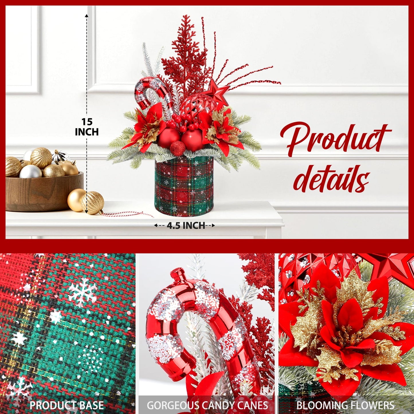 Funbty Mini Christmas Tree with Pine Cone Berry, Bottle Brush Christmas Trees for Christmas Decorations Indoor, Christmas Tabletop Decor Centerpiece | Round