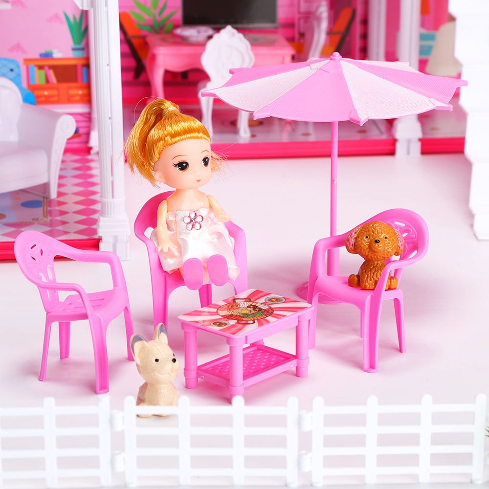 Funbty  DollHouse with Colorful Light and 8 Rooms for Girl, Huge Doll House DIY Pretend Toy, Princess House for Kids Gifts Ages 4-8