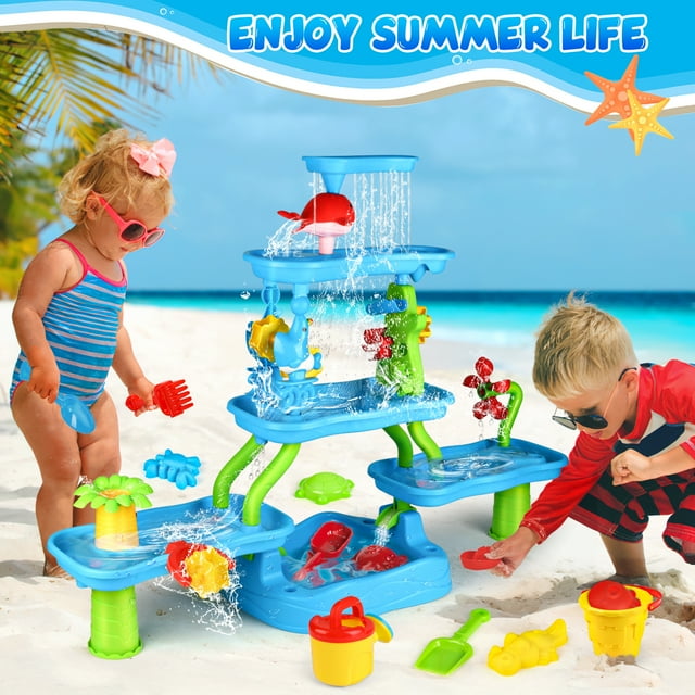 Funbty Sand Water Table for Toddlers Age 1-3 3-5, 5-Tier Sand and Water Play Table Toys for Toddlers Kids, Activity Sensory Tables Outside Beach Summer Toys Gift for Toddler Boys Girls