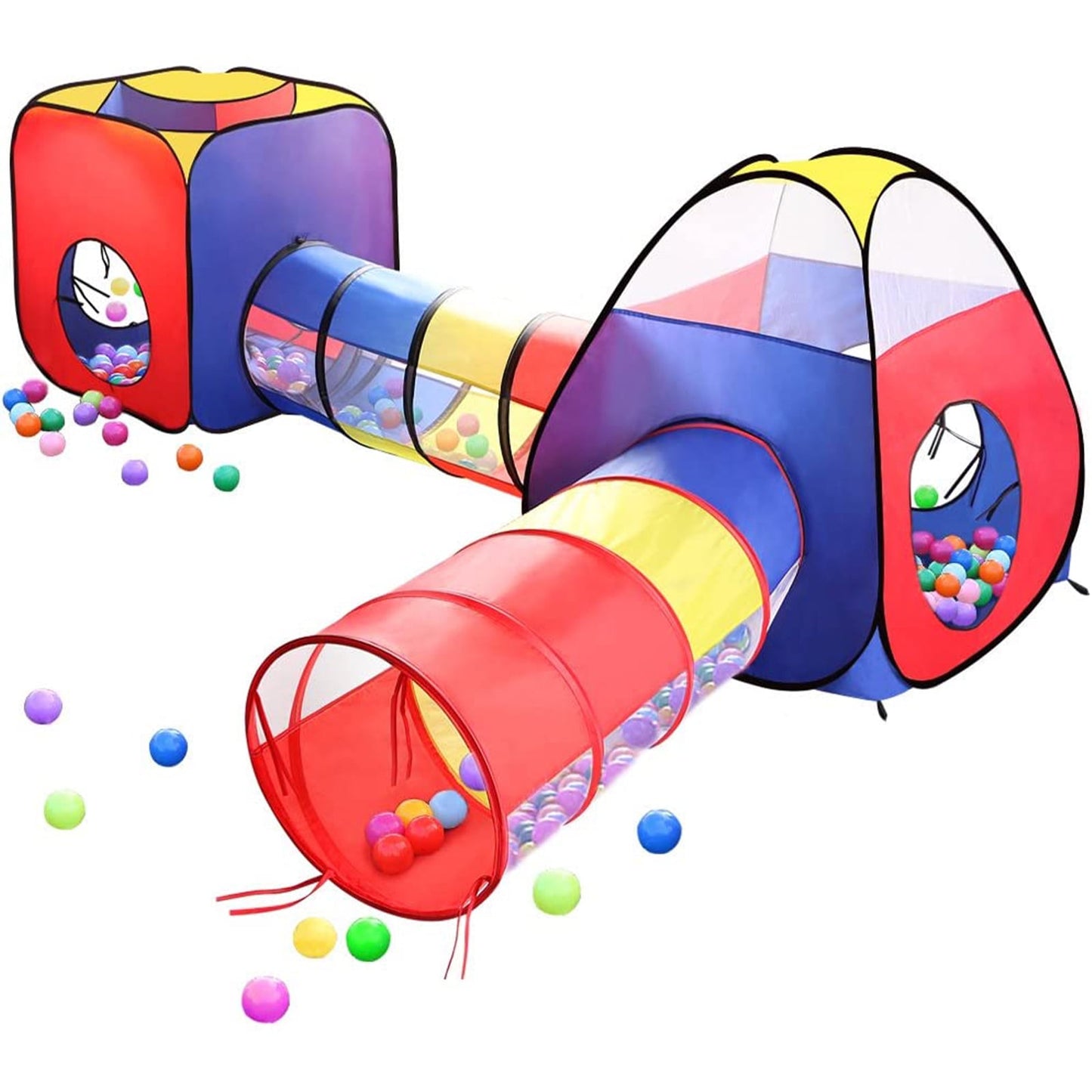 Funbty 4 in 1 Kids Play Tent and Tunnels, Foldable Indoor Outdoor Pop Up Ball Pit, 2 Tents + 2 Crawl Tunnels Playhouse Tent Set for Boys Girls Kids(No Ball)