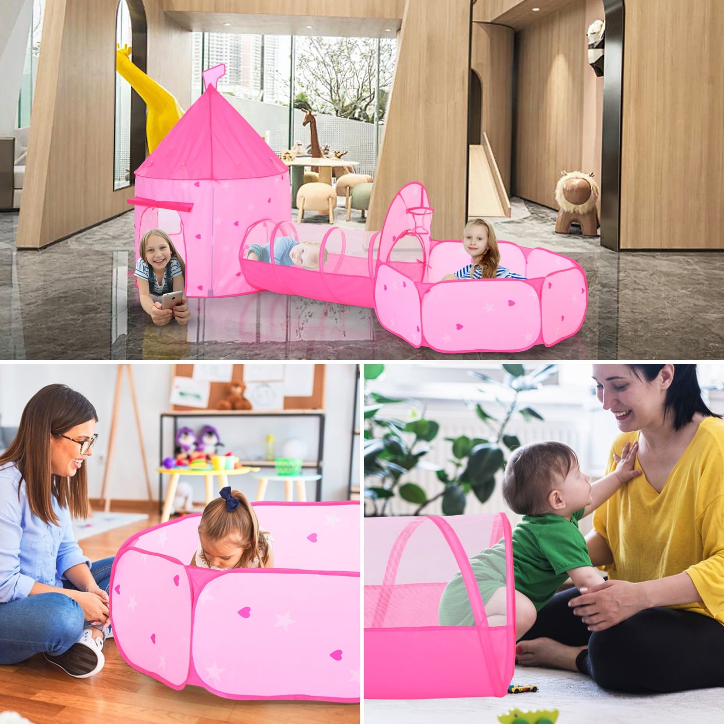 Funbty Kids Ball Pit with Play Tent and Play Tunnel, Kids Pop Up Tent for Indoor Outdoor, Toys for Boys Girls Babies Toddlers Playhouse