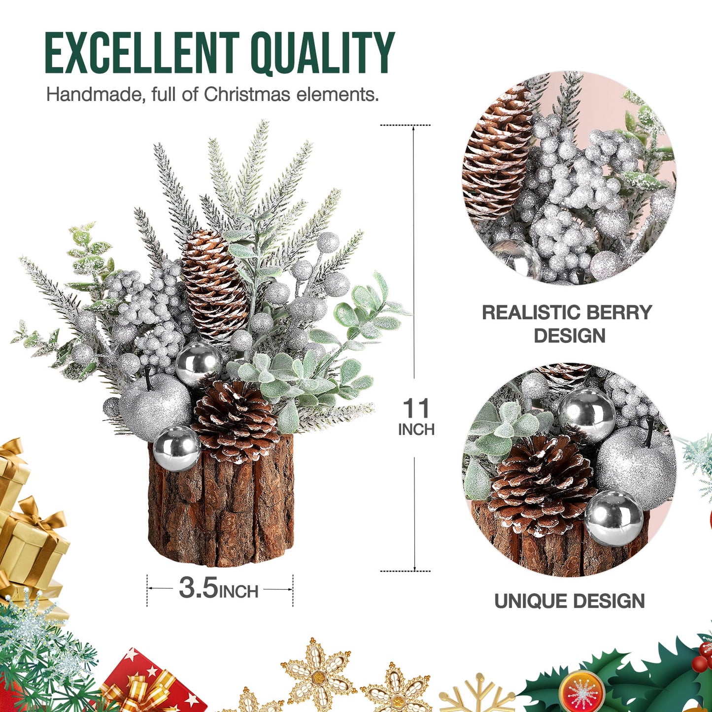 Funbty Small Christmas Tree, Artificial Mini Tabletop Christmas Tree Decorations with Christmas Ornaments, for Xmas Party Thankgivings Christmas Decor (Silver)