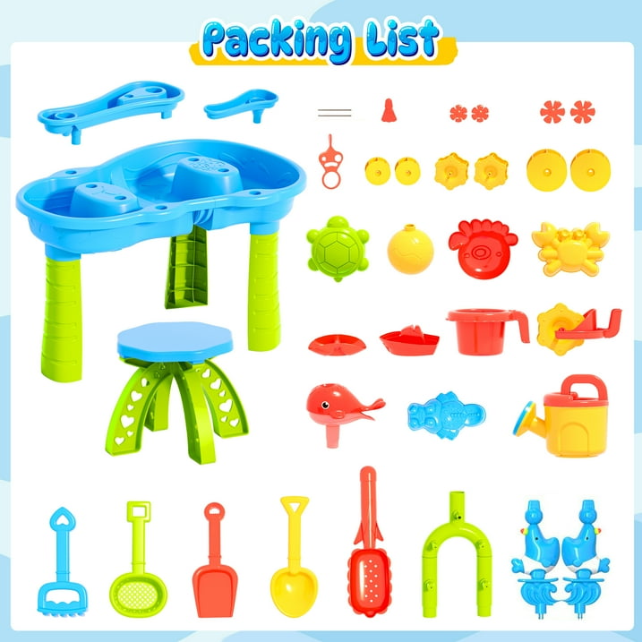 Funbty Kids Sand Water Table for Beach, 41PCS Activity Sensory Play Table Toys for Toddlers, Water Activity Tables Summer Gift Toys for Outside Backyard for Kids Age 3-5