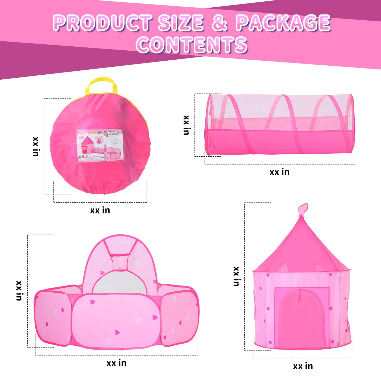 Funbty Kids Ball Pit with Play Tent and Play Tunnel, Kids Pop Up Tent for Indoor Outdoor, Toys for Boys Girls Babies Toddlers Playhouse