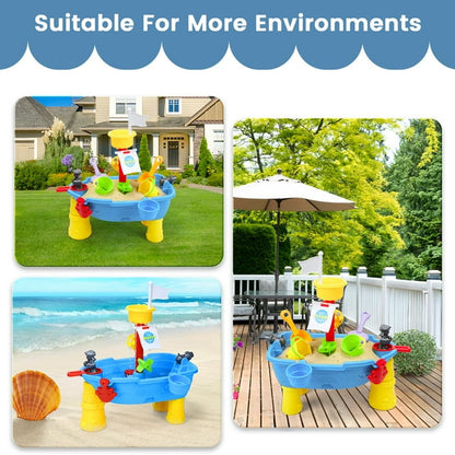 Funbty Kids Sand Water Pirate Ship Table, 21PCS Sensory Sandbox Play Table, 21.85"x16.33"x22.44", Outdoor Toy Gift for Toddlers