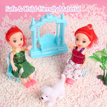Funbty Dollhouse with Colorful Light, Pretend Play 14 Rooms DIY Playhouse, Kids Doll House with 2 Dolls, Creative Gift for Girls, Blue
