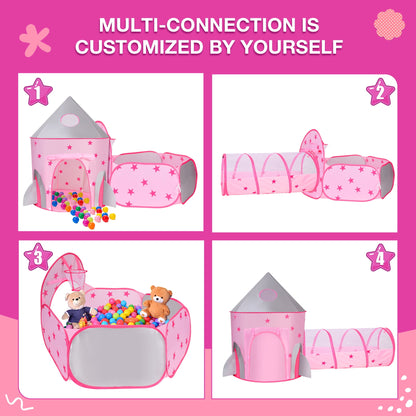 Funbty  Kids Play Tent, 3 in 1 Play Tents Tunnel Set with Ball Pit and Storage Bag, Indoor Outdoor Toy Tent for Toddlers Kids Toy Gifts, Pink (No Ball)