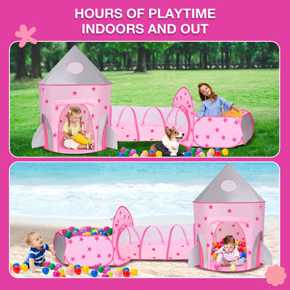 Funbty  Kids Play Tent, 3 in 1 Play Tents Tunnel Set with Ball Pit and Storage Bag, Indoor Outdoor Toy Tent for Toddlers Kids Toy Gifts, Pink (No Ball)