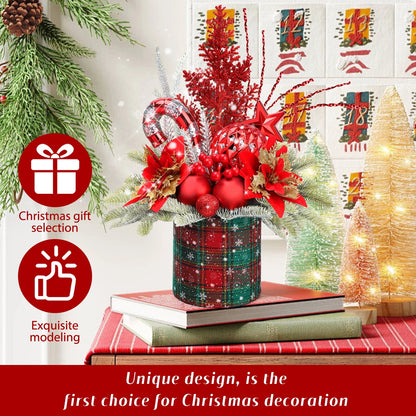Funbty Mini Christmas Tree with Pine Cone Berry, Bottle Brush Christmas Trees for Christmas Decorations Indoor, Christmas Tabletop Decor Centerpiece | Round