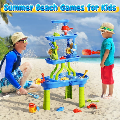 Funbty Water Table for Toddlers, 4-Tier Kids Sand Water Table, Activity Sensory Play Table Toys for Toddlers, Summer Gift Toys for Outside Backyard