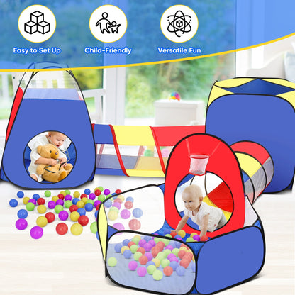Funbty  5 in 1 Kids Play Tent and Tunnels - Ball Pit for Toddlers, Basketball Hoop, 2 Crawl Tunnels, 2Pop-Up Playhouses Tent Set for Boys Girls Kids(No Ball)