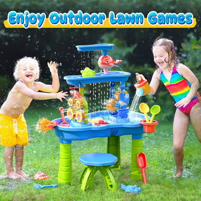 Funbty Kids Sand Water Table for Beach, 41PCS Activity Sensory Play Table Toys for Toddlers, Water Activity Tables Summer Gift Toys for Outside Backyard for Kids Age 3-5