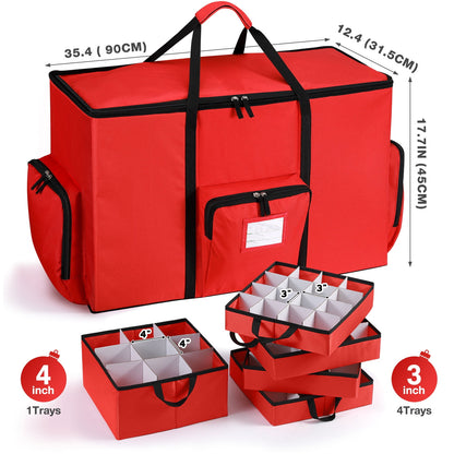 Funbty Premium Christmas Ornament Storage Container with Dividers, Fits Up to 73 Ornaments, 600D Tear Red