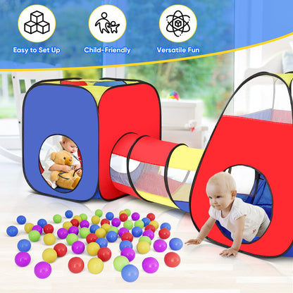 Funbty 3 in 1 Kids Play Tent and Tunnels - Ball Pit+Crawl Tunnel+Castle Tent Playhouse Tent Set for Boys Girls Kids(No Ball)