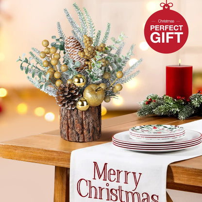 Funbty Small Christmas Tree, Artificial Mini Tabletop Christmas Tree Decorations with Christmas Ornaments, for Xmas Party Thankgivings Christmas Decor(Gold)