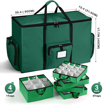 Funbty Premium Christmas Ornament Storage Container with Dividers, Fits Up to 73 Ornaments, 600D Tear Green