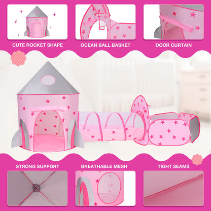 Funbty  Kids Play Tent, 3 in 1 Play Tents Tunnel Set with Ball Pit and Storage Bag, Indoor Outdoor Toy Tent for Toddlers Kids Toy Gifts, Pink (No Ball)