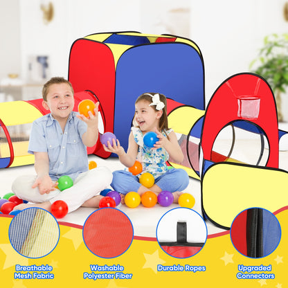 Funbty  5 in 1 Kids Play Tent and Tunnels - Ball Pit for Toddlers, Basketball Hoop, 2 Crawl Tunnels, 2Pop-Up Playhouses Tent Set for Boys Girls Kids(No Ball)