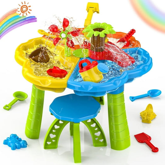 Funbty 3 in 1 Kids Sand Water Table, 37PCS Sensory Play Table, 24"x24"x14.56" Outdoor Summer Toy Gift for Toddlers Boys Girls