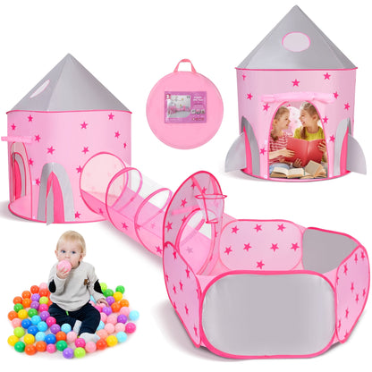 Funbty  Kids Play Tent, 3 in 1 Play Tents Tunnel Set with Ball Pit and Storage Bag, Indoor Outdoor Toy Tent for Toddlers Kids Toy Gifts, Pink (No Ball)