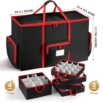 Funbty Premium Christmas Ornament Storage Container with Dividers, Fits Up to 73 Ornaments, 600D Tear Black