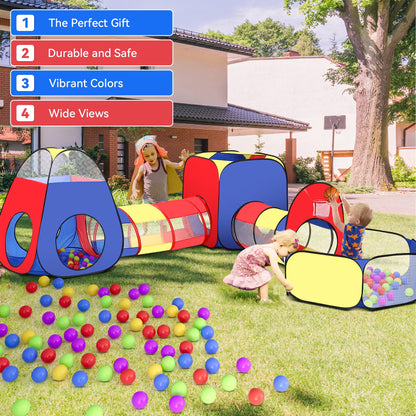 Funbty  5 in 1 Kids Play Tent and Tunnels - Ball Pit for Toddlers, Basketball Hoop, 2 Crawl Tunnels, 2Pop-Up Playhouses Tent Set for Boys Girls Kids(No Ball)