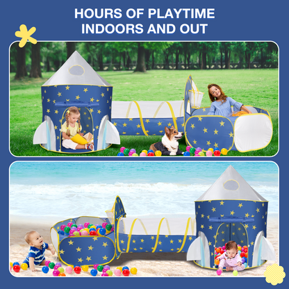 Funbty Kids Play Tent, 3 in 1 Play Tents Tunnel Set with Ball Pit and Storage Bag, Indoor Outdoor Toy Tent for Toddlers Kids Toy Gifts, Blue (No Ball)