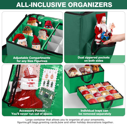 Funbty Premium Christmas Ornament Storage Container with Dividers, Fits Up to 73 Ornaments, 600D Tear Green