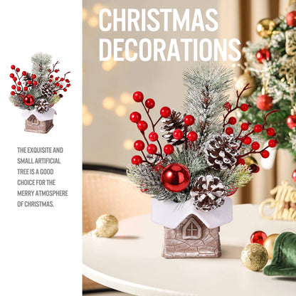 Funbty Artificial Mini Tabletop Christmas Tree Decorations with Christmas Ornaments, Small Christmas Tree for Home Party Thankgivings Christmas Decor Indoor, Red