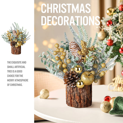 Funbty Small Christmas Tree, Artificial Mini Tabletop Christmas Tree Decorations with Christmas Ornaments, for Xmas Party Thankgivings Christmas Decor(Gold)